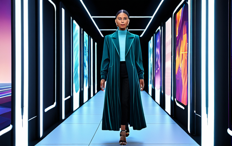 A diverse individual, fully clothed in modern, stylish yet modest attire, is immersed in a vibrant metaverse environment, attending a high-tech virtual fashion show. The background features a futuristic, ethereal runway where digital models present avant-garde designs. The user's avatar is subtly interacting with the scene, reflecting amazement and engagement. Professional digital art, high resolution, perfect anatomy, correct proportions, natural pose, well-formed hands, proper finger count, natural body proportions, safe for work, appropriate content, fully clothed, family-friendly.