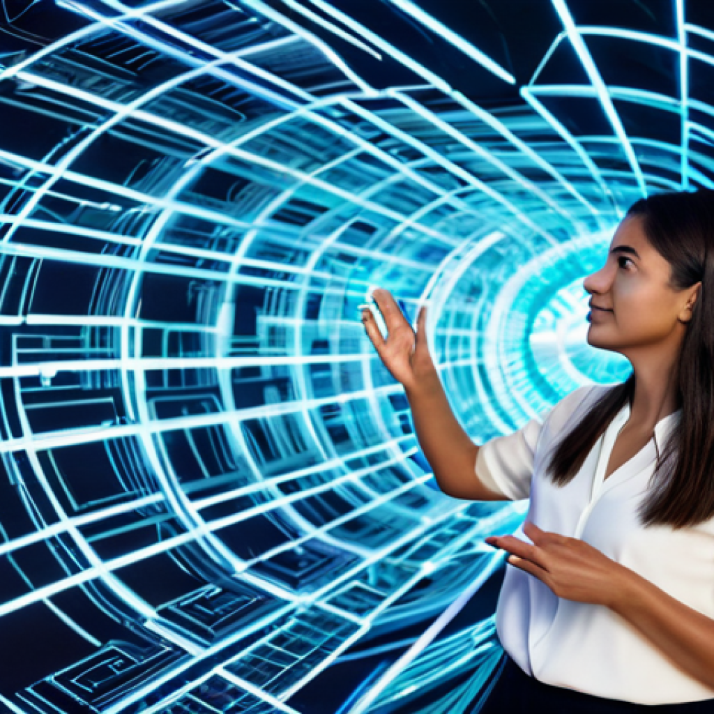 A professional female brand strategist in a modest business casual outfit, standing in a vibrant, futuristic metaverse environment. She is interacting with a holographic projection of a dynamic brand logo and 3D digital assets, her hands gesturing naturally as if shaping the virtual space. The background features glowing data streams and interconnected digital architecture, symbolizing the construction of a brand's visual language in the digital realm. perfect anatomy, correct proportions, natural pose, well-formed hands, proper finger count, natural body proportions, professional photography, high quality, safe for work, appropriate content, fully clothed, professional, family-friendly.