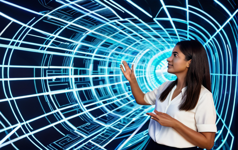 A professional female brand strategist in a modest business casual outfit, standing in a vibrant, futuristic metaverse environment. She is interacting with a holographic projection of a dynamic brand logo and 3D digital assets, her hands gesturing naturally as if shaping the virtual space. The background features glowing data streams and interconnected digital architecture, symbolizing the construction of a brand's visual language in the digital realm. perfect anatomy, correct proportions, natural pose, well-formed hands, proper finger count, natural body proportions, professional photography, high quality, safe for work, appropriate content, fully clothed, professional, family-friendly.