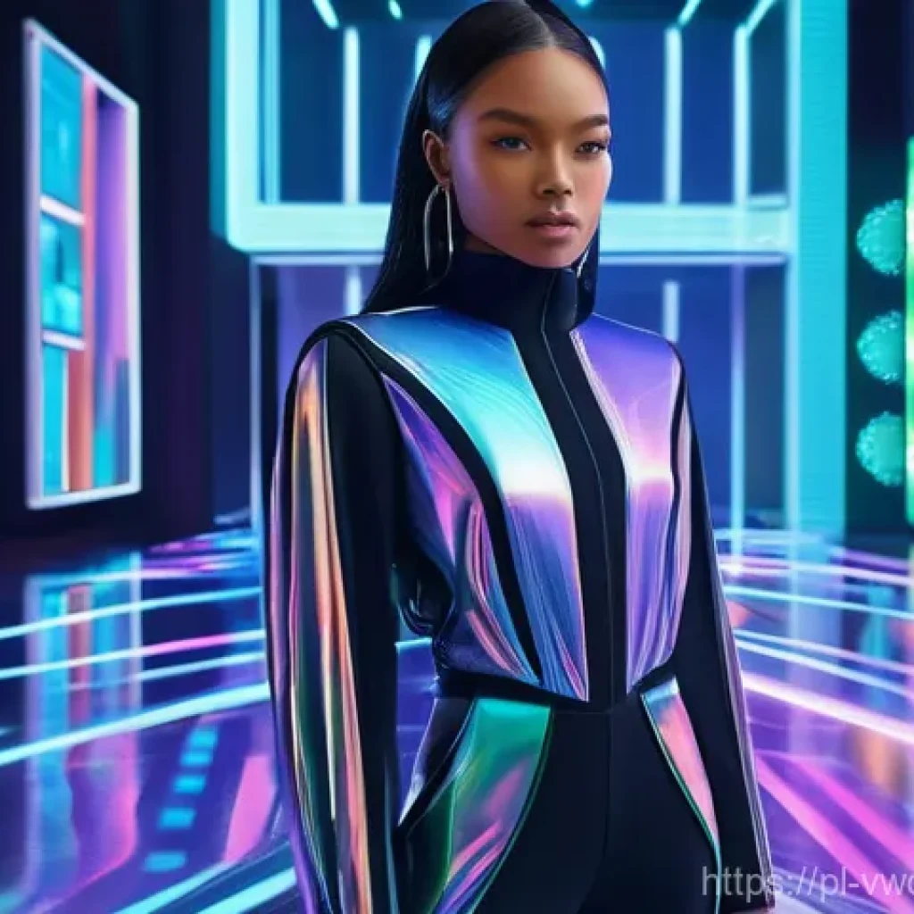 메타버스와 패션의 융합 가능성 - **Prompt: "A vibrant, futuristic metaverse scene. A stylish young woman with an expressive face, dre...