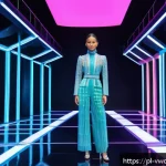 메타버스 패션쇼와 사용자 경험 디자인 - A futuristic fashion show set in a vibrant metaverse environment, featuring diverse models wearing i...