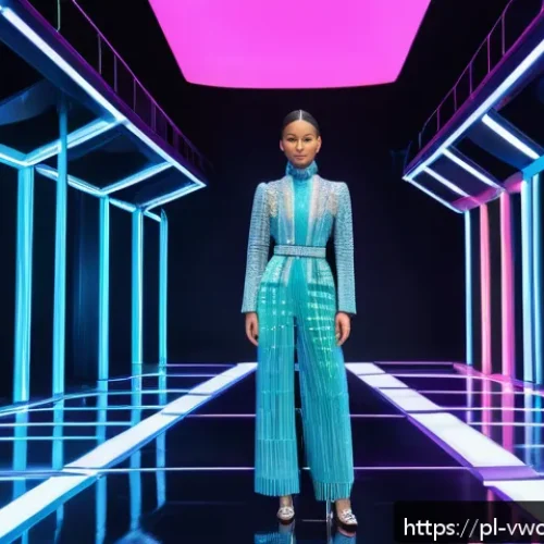 메타버스 패션쇼와 사용자 경험 디자인 - A futuristic fashion show set in a vibrant metaverse environment, featuring diverse models wearing i...