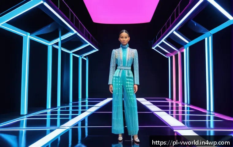 메타버스 패션쇼와 사용자 경험 디자인 - A futuristic fashion show set in a vibrant metaverse environment, featuring diverse models wearing i...