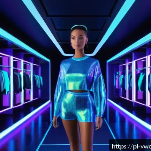 메타버스에서의 패션 트렌드 예측 - A futuristic digital avatar customization scene set in a sleek, high-tech virtual studio filled with...